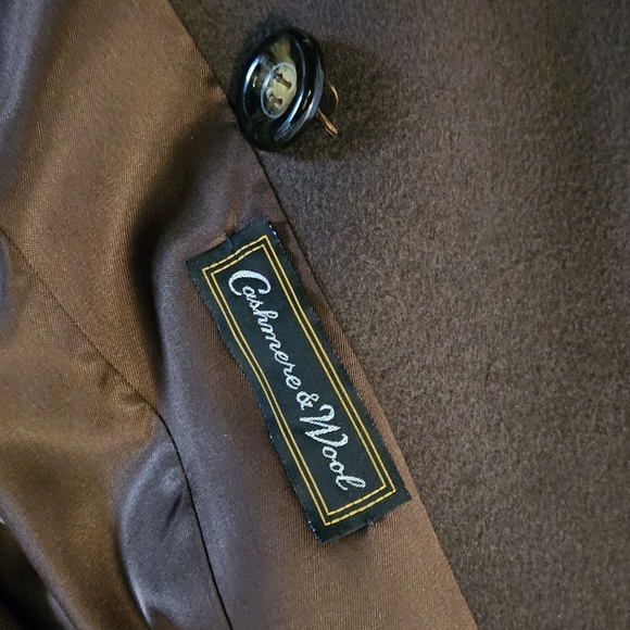 Vintage 60's Cashmere & wool brown women's winter real fur collared coat - Picture 2 of 14